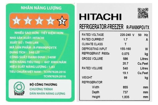 Tủ Lạnh Inverter Hitachi R-FW690PGV7X-GBK (540L) - Hình ảnh 5