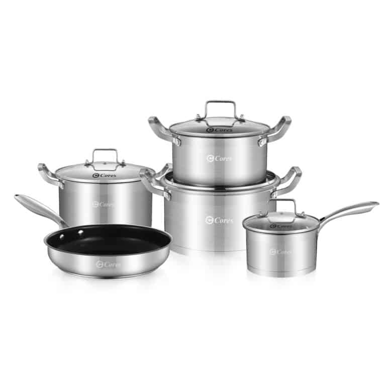 BỘ 5 NỒI CHẢO TỪ CORES INOX 5 ĐÁY LP55-IP02
