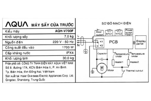 Máy sấy thông hơi Aqua 7 kg AQH-V700FW - Hình ảnh 3