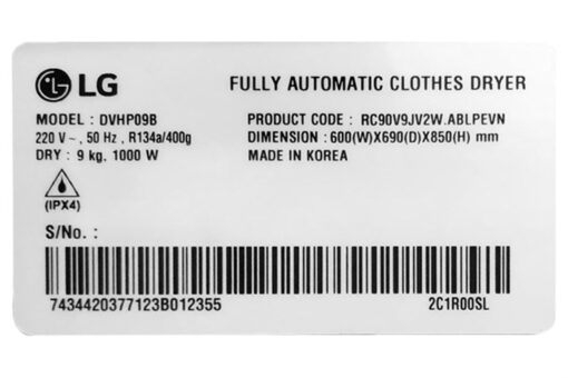 Máy sấy bơm nhiệt LG 9 kg DVHP09B - Hình ảnh 3