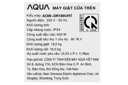Máy giặt Aqua Inverter 18 kg AQW-DR180UHT PS - Hình ảnh 3