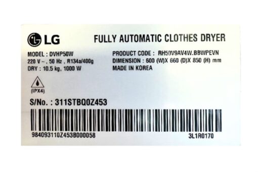 Máy sấy bơm nhiệt LG 10.5 kg DVHP50W - Hình ảnh 3