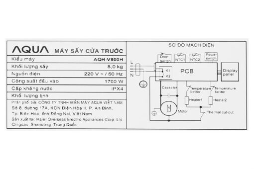 Máy sấy thông hơi Aqua 8 kg AQH-V800H SS - Hình ảnh 3