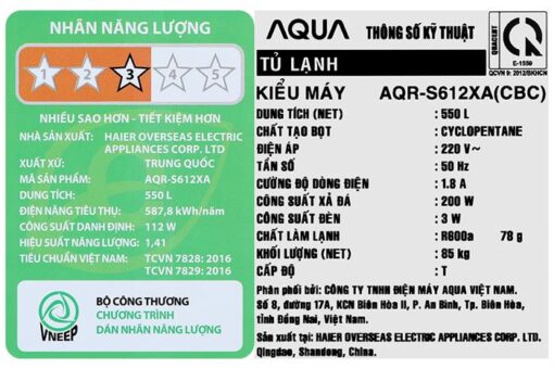 Tủ lạnh Aqua Inverter 550 lít Side By Side AQR-S612XA(CBC) - Hình ảnh 9
