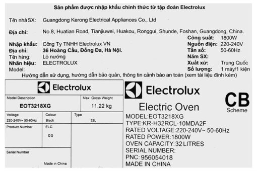 Lò nướng Electrolux EOT3218XG 32 lít - Hình ảnh 8