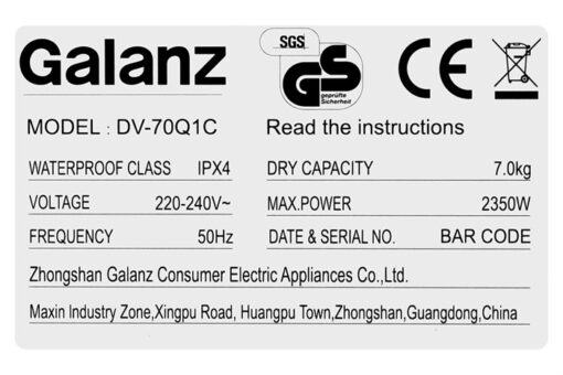 Máy sấy thông hơi Galanz 7 kg DV-70Q1C - Hình ảnh 9
