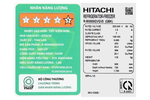 Tủ lạnh Hitachi Inverter 569 lít Side By Side R-MX800GVGV0 GBK - Hình ảnh 3